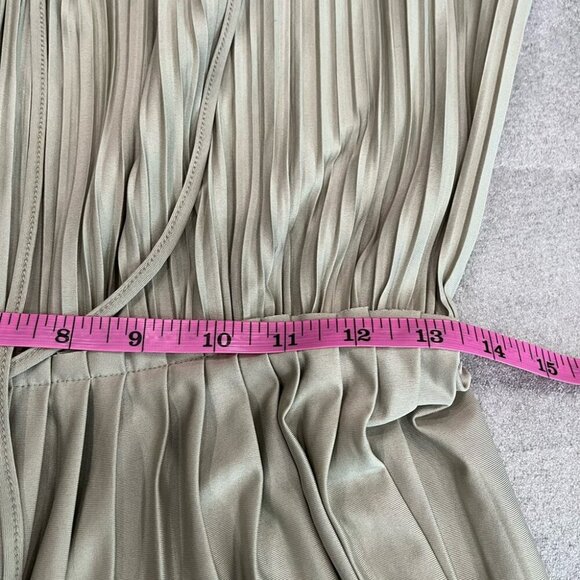 [S]H&M Dusty Green Sleeveless Pleated Dress Drawstring - Picture 7 of 9